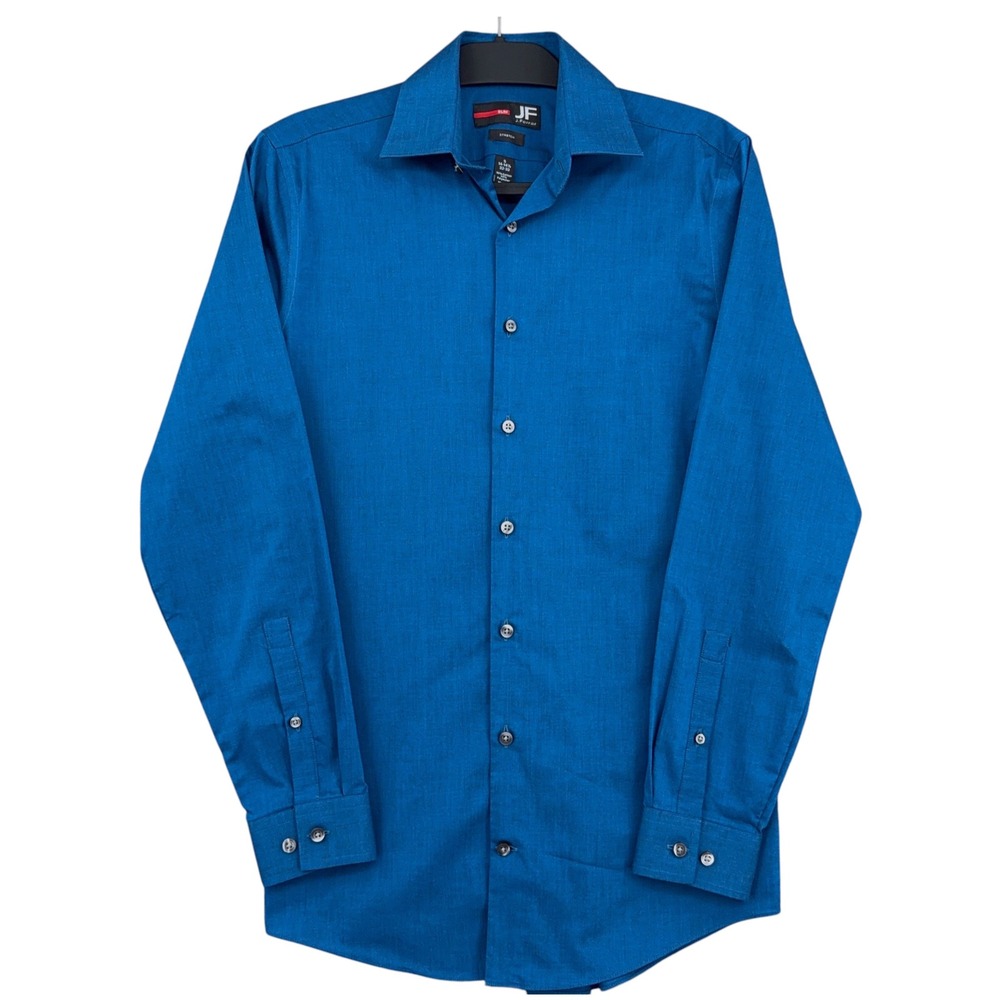 J.Ferrar Slim Fit Dress Shirt Mens S 14-14.5 Cotton Blend Teal Blue Long Sleeve